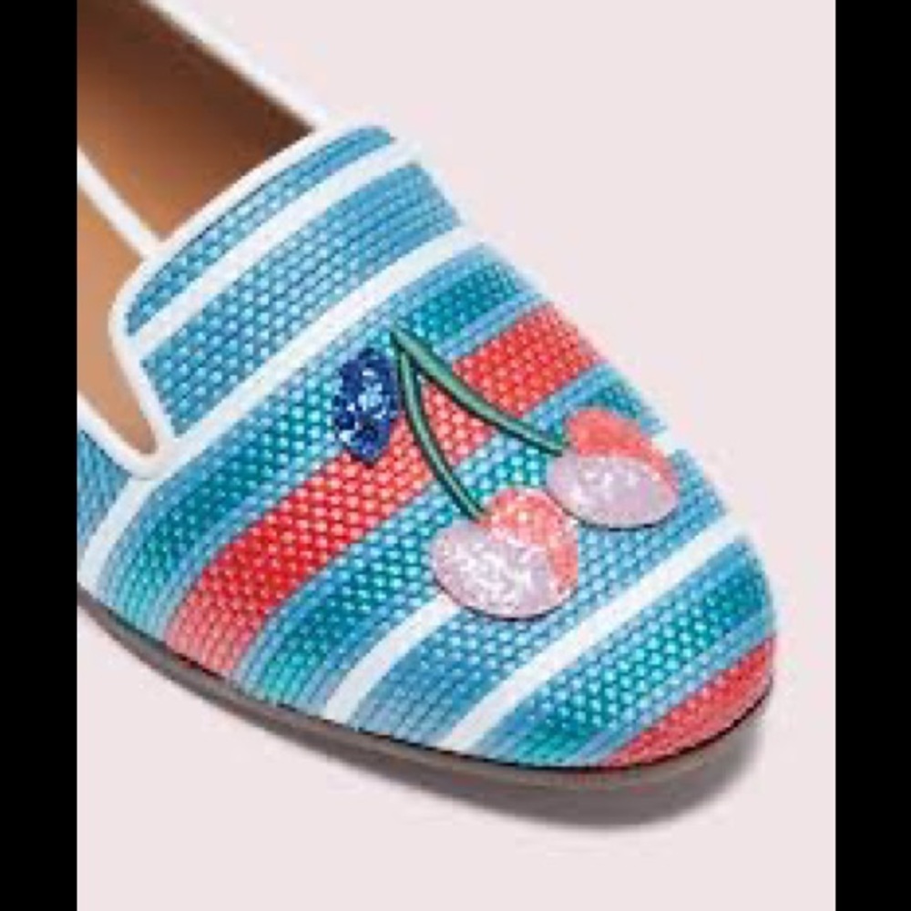 Kate Spade Lounge Cherry Stripped Raffia Loafers (7.5) NWT